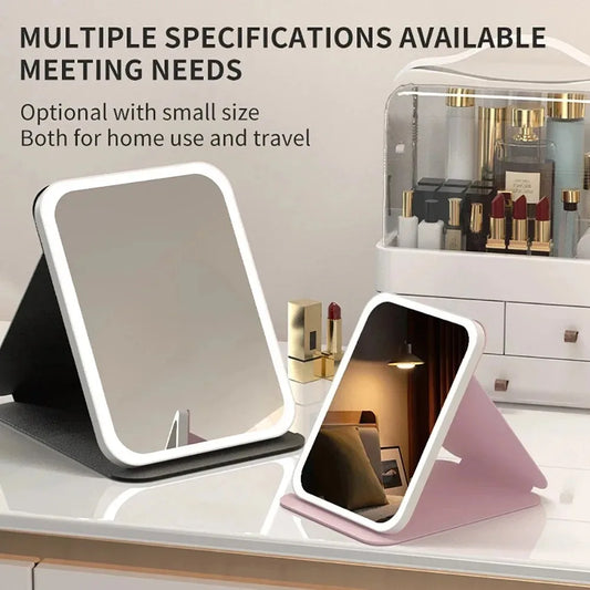 Foldable LED Makeup Mirror — Adjustable Light, USB Rechargeable