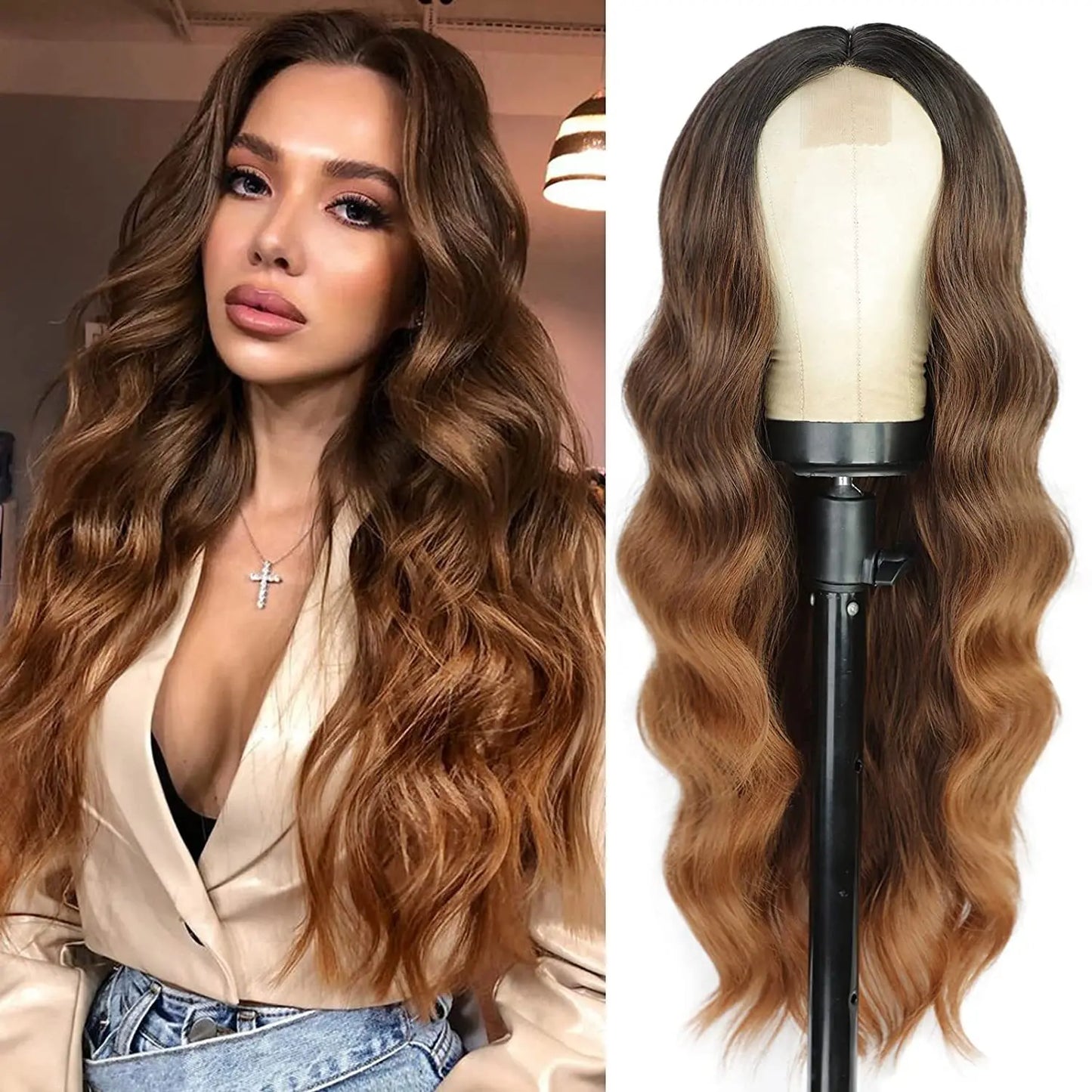 Long Wavy Lace Wig — 26" Heat-Resistant Curly Style