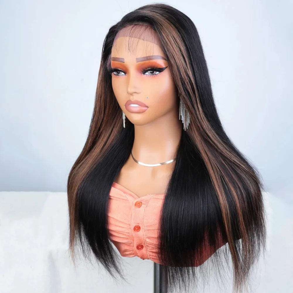 Sleek Lace Front Human Hair Wig — Natural & Highlight Shades