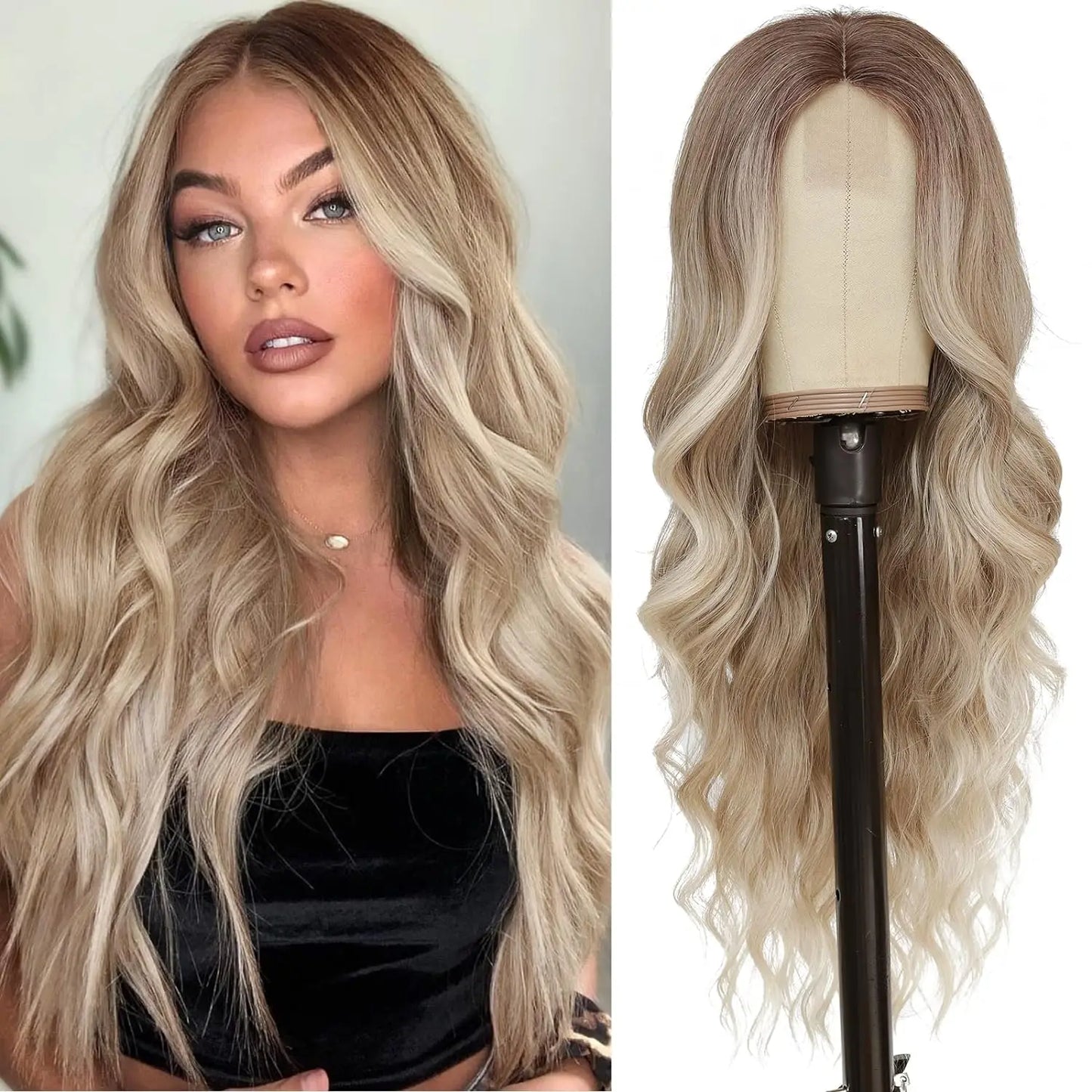 Long Wavy Lace Wig — 26" Heat-Resistant Curly Style