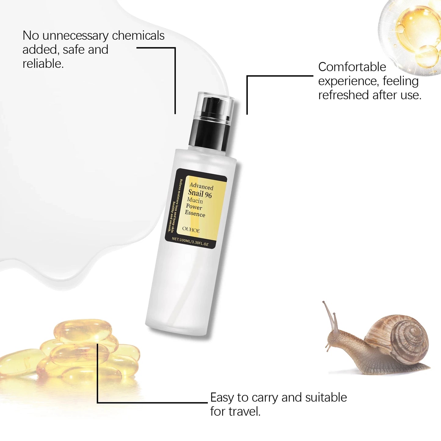 96% Snail Mucin Power Essence — Korean Hydration & Firming