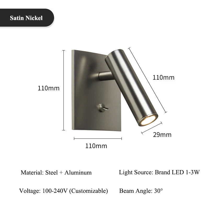 Modern LED Wall Lamp with Adjustable Angle Multiple Colors Wall Mounted Sconce Lighting Fixtures for Bedroom Living Room Study