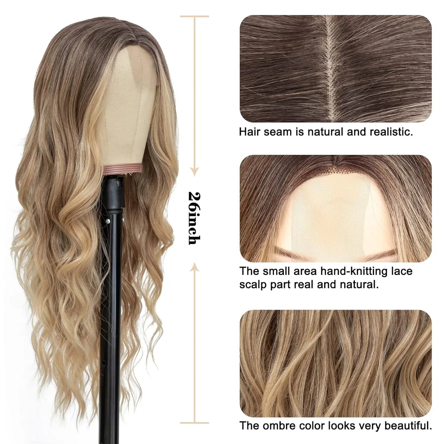 Long Wavy Lace Wig — 26" Heat-Resistant Curly Style