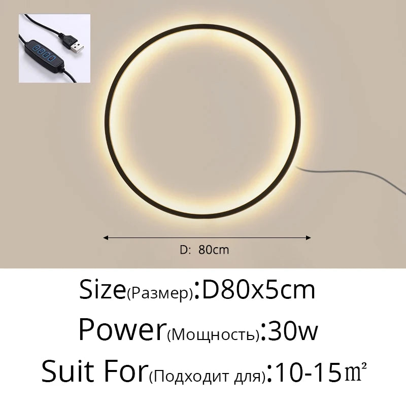 Modern Decor LED Wall Lamp For Bedroom Living Room Sofa Background Round Ring With USB Plug Wall Sconce Indoor Light Fixtures