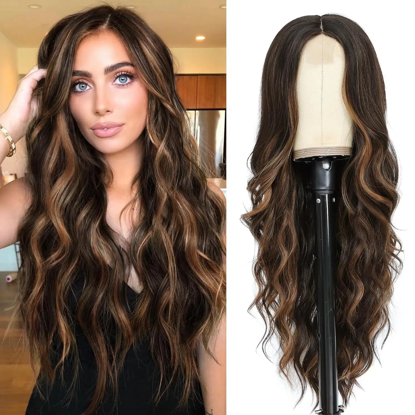 Long Wavy Lace Wig — 26" Heat-Resistant Curly Style