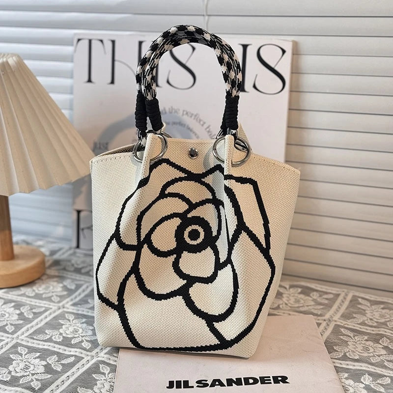 Knitted Bucket Tote — Woven Handbag for Everyday Elegance