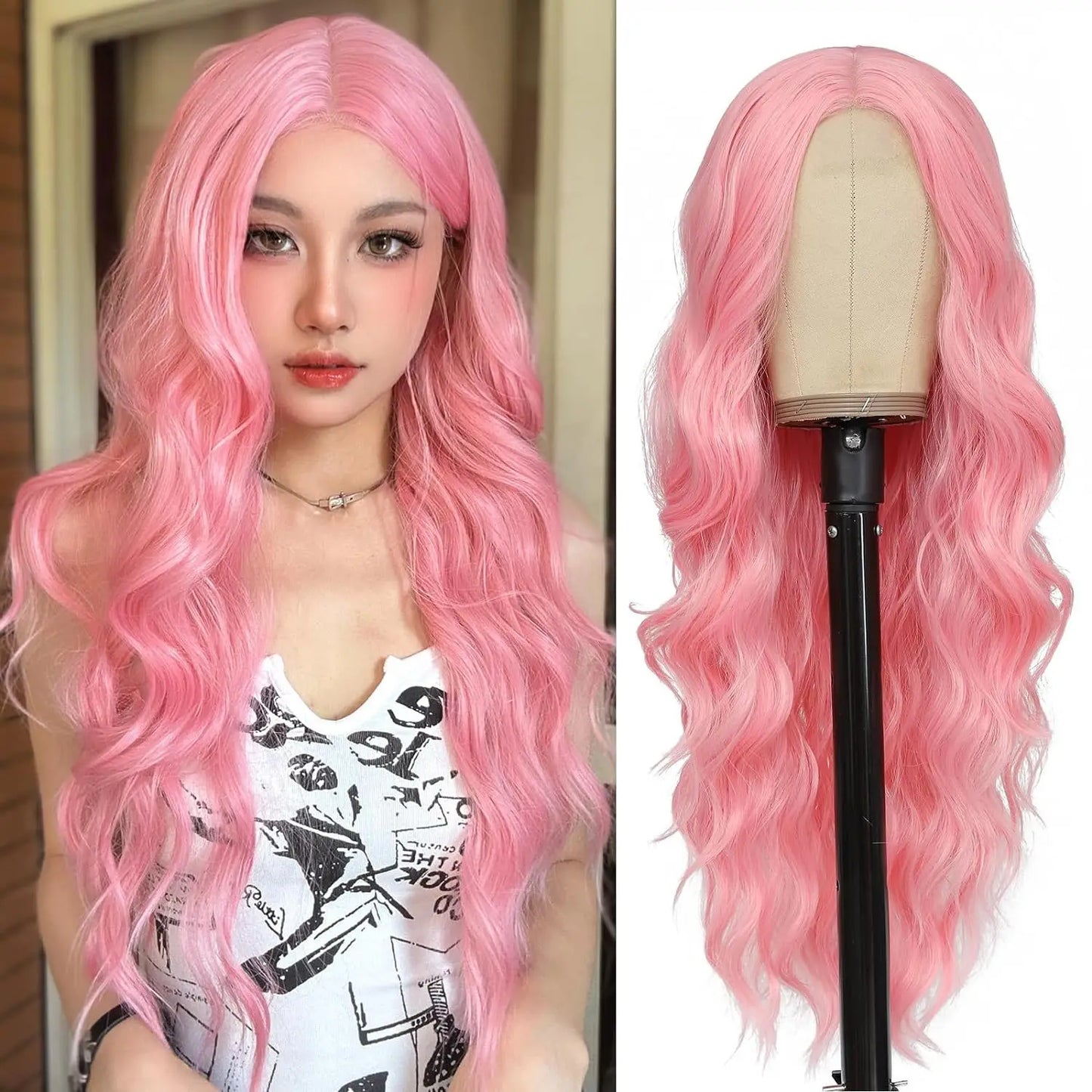 Long Wavy Lace Wig — 26" Heat-Resistant Curly Style