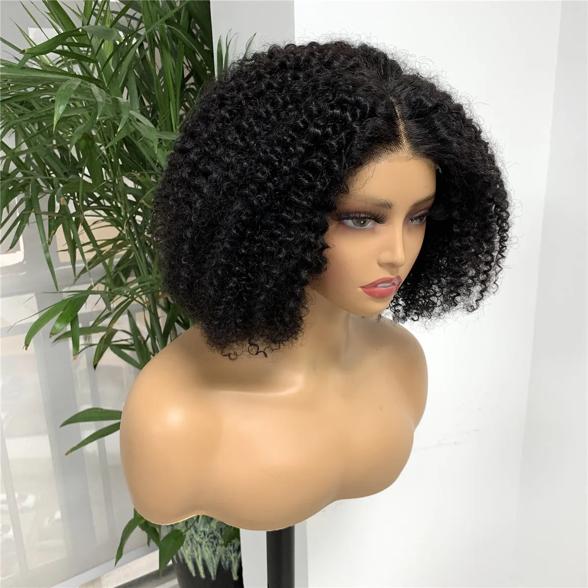 Kinky Curly Afro Bob Wig — 4x4 Lace Closure, Human Hair
