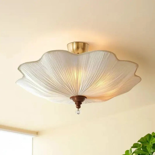 French Floral Semi Flush Ceiling Light Fabric Lamp Modern Farmhouse Bedroom Hallway Ceiling Lamp Home Decor Lighting
