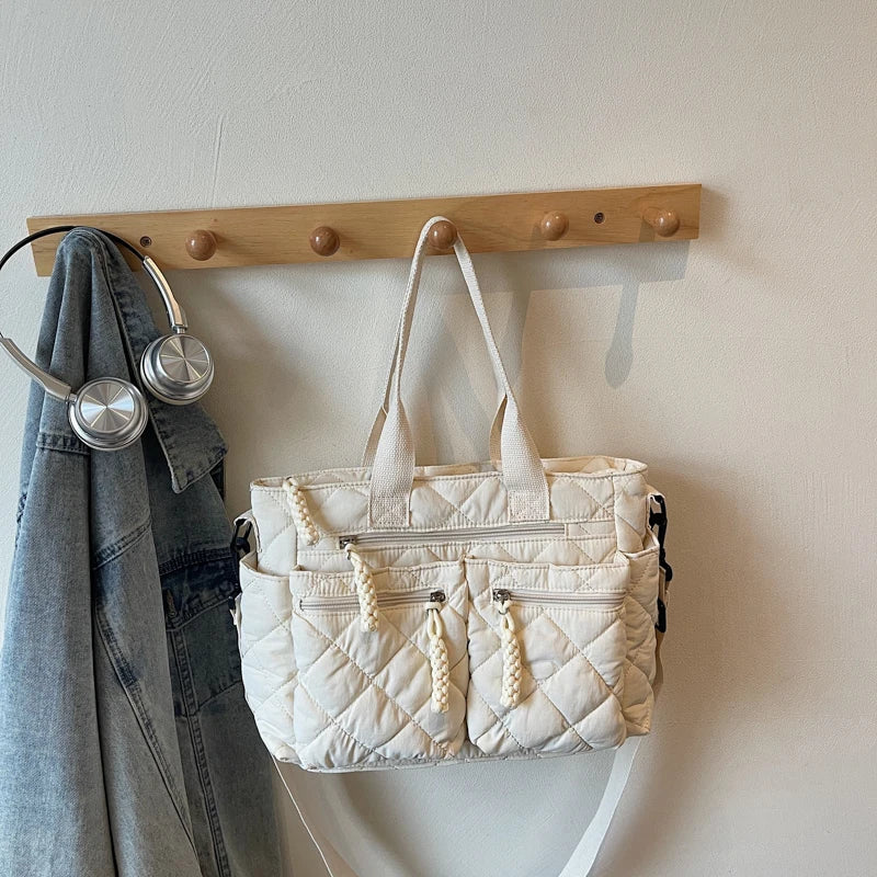 Large Capacity Cotton Tote — Spacious Side Shoulder Bag