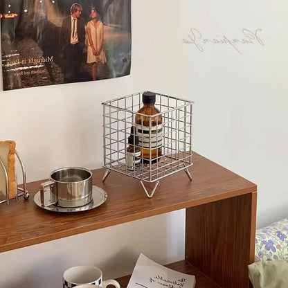 Large Capacity Storage Basket Simple Desktop Organizer Bathroom Vanity Tray Kitchen Bin Creative Metal Basket Shelves Home Decor