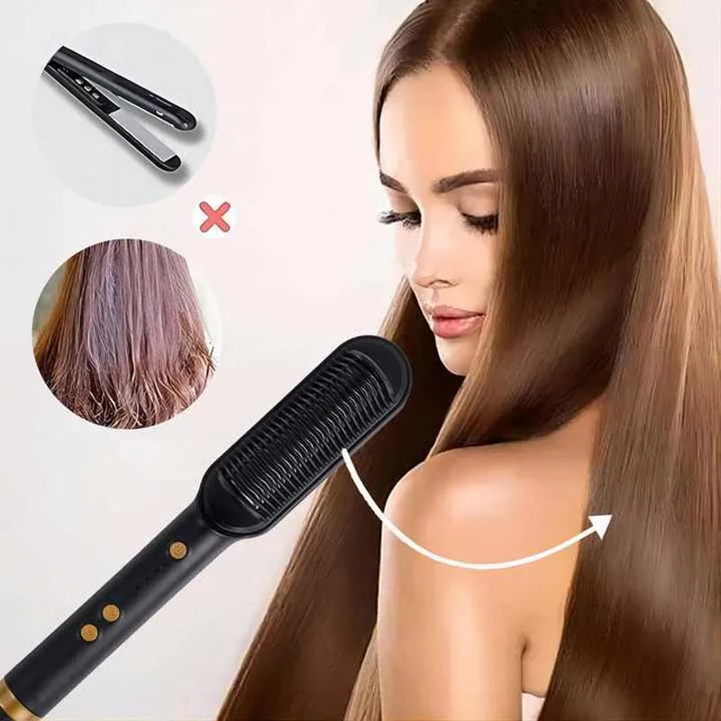 Electric Hair Straightening Brush — Fast Heat-Up for Salon-Style Hair