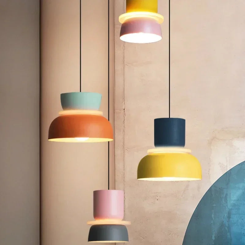 Modern Macaron Pendant Lamp Led Chandeliers Hanging Light Living Study Bar Dining Room Bedside Bedroom Lighting Decor Furniture