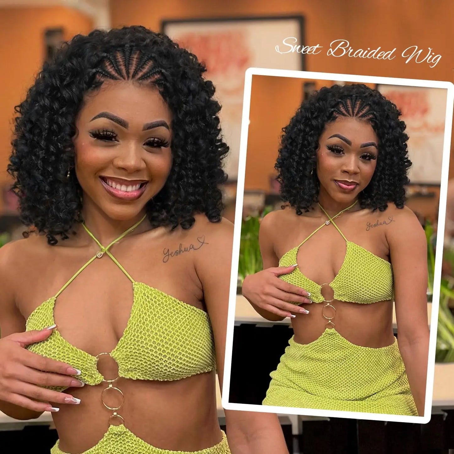 Braided Curly Bob Wig — Handmade Cornrow Lace Front, Human Hair