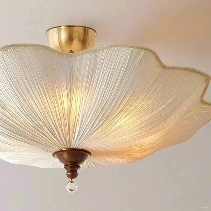 French Floral Semi Flush Ceiling Light Fabric Lamp Modern Farmhouse Bedroom Hallway Ceiling Lamp Home Decor Lighting