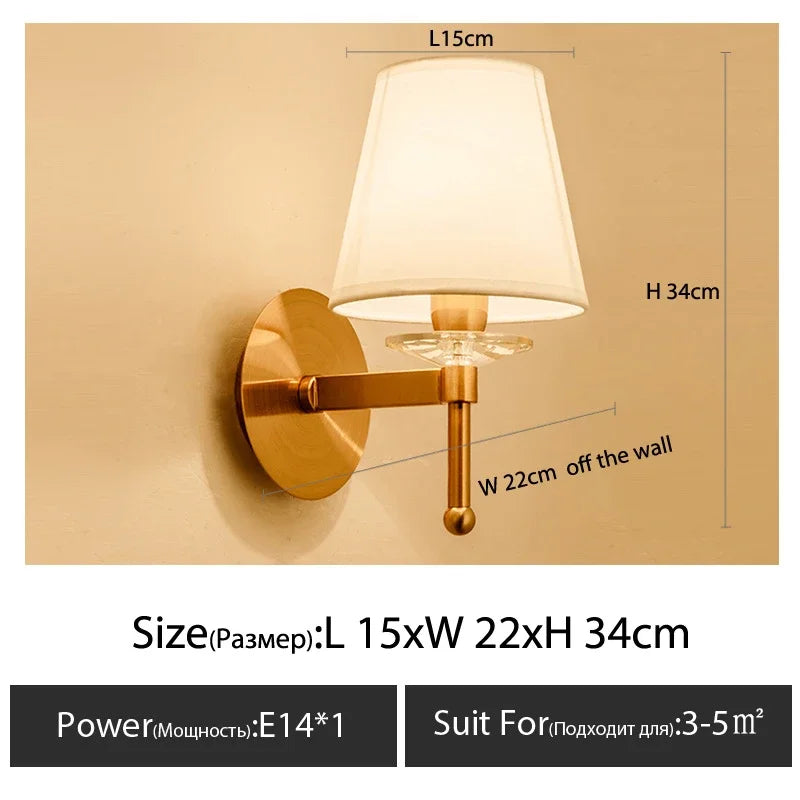 Modern Wall Sconce with White Fabric Shade E27 Gold Wall Lamp Bedroom Living Room Bathroom Vanity Light Fixture