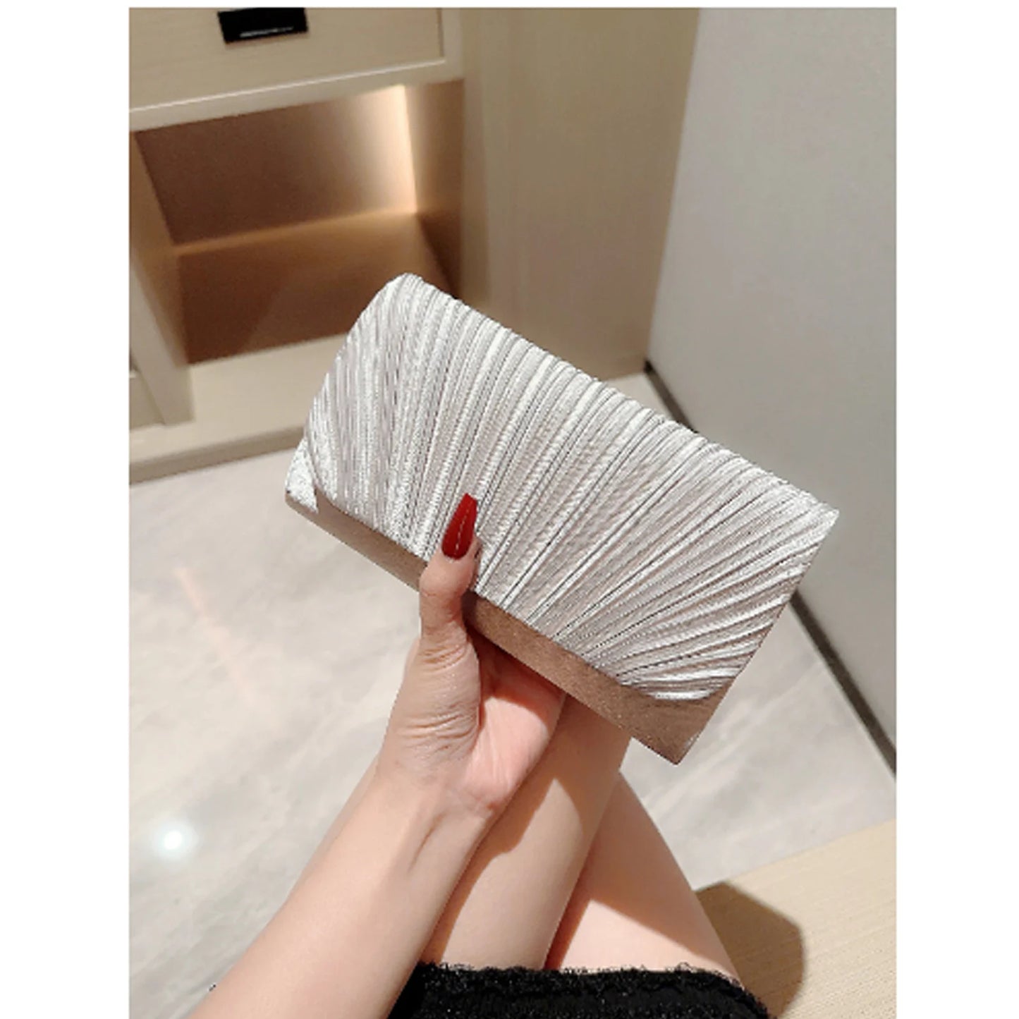 Luxury Silver Evening Clutch — Elegant Formal Handbag