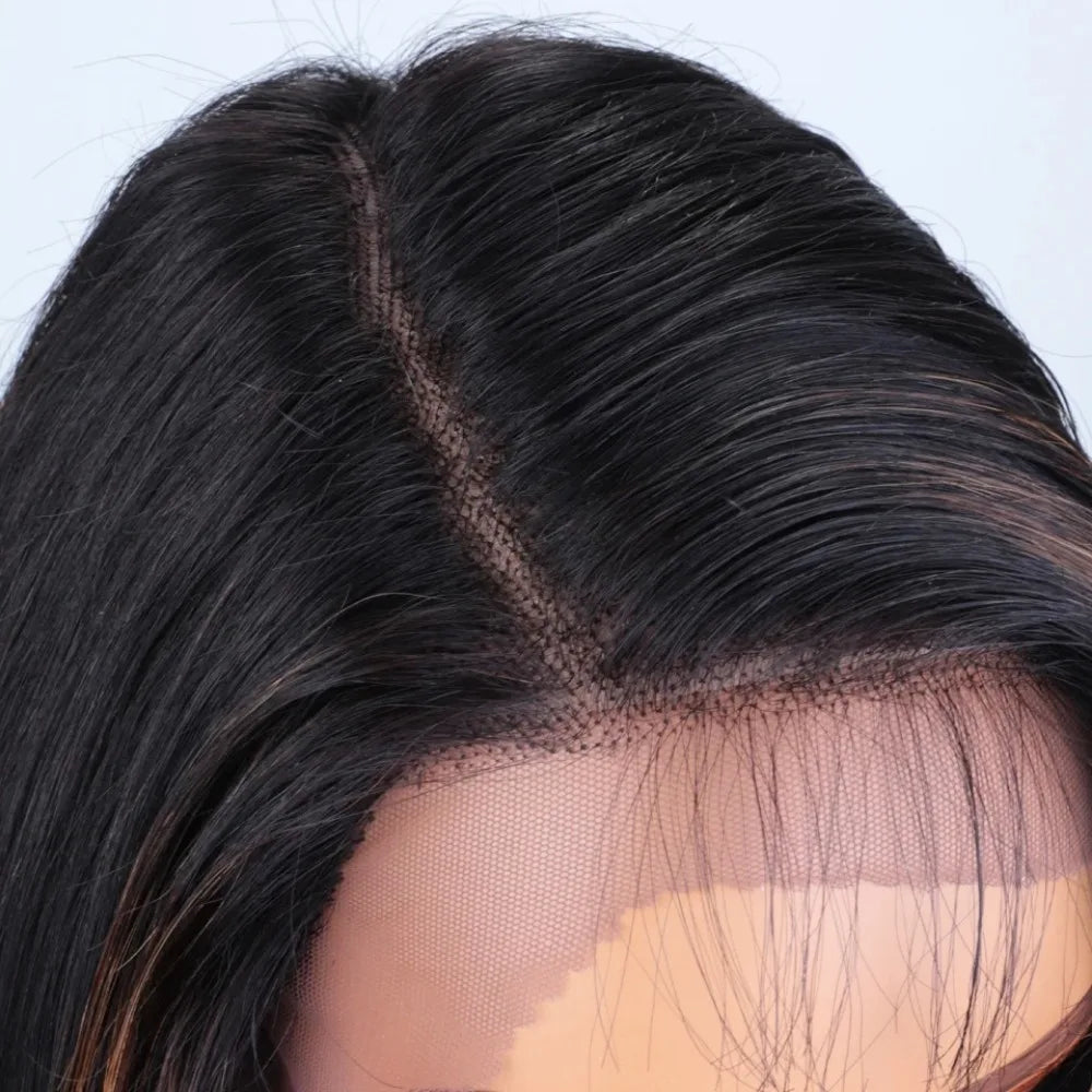 Sleek Lace Front Human Hair Wig — Natural & Highlight Shades