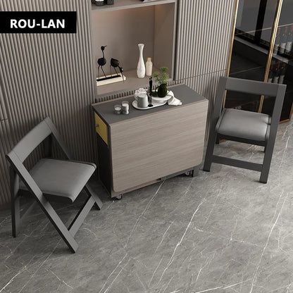 Folding Dining Table with Storage Rack and Two Storage Drawers, Movable Kitchen Table Extendable Versatile Table Space Saving