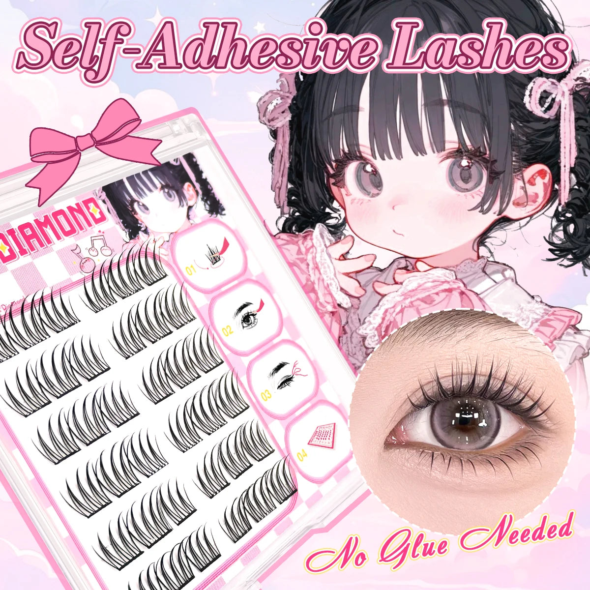 Glue-Free False Lashes — Natural Wispy Look, No Mess