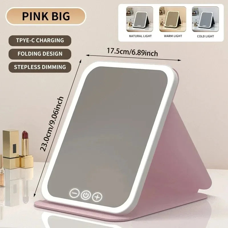 Foldable LED Makeup Mirror — Adjustable Light, USB Rechargeable