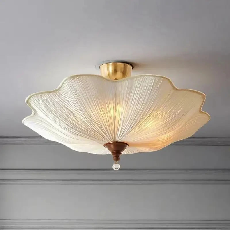 French Floral Semi Flush Ceiling Light Fabric Lamp Modern Farmhouse Bedroom Hallway Ceiling Lamp Home Decor Lighting