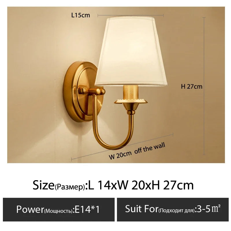Modern Wall Sconce with White Fabric Shade E27 Gold Wall Lamp Bedroom Living Room Bathroom Vanity Light Fixture