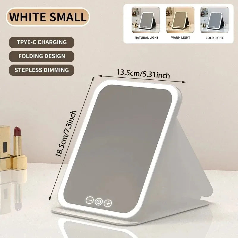 Foldable LED Makeup Mirror — Adjustable Light, USB Rechargeable