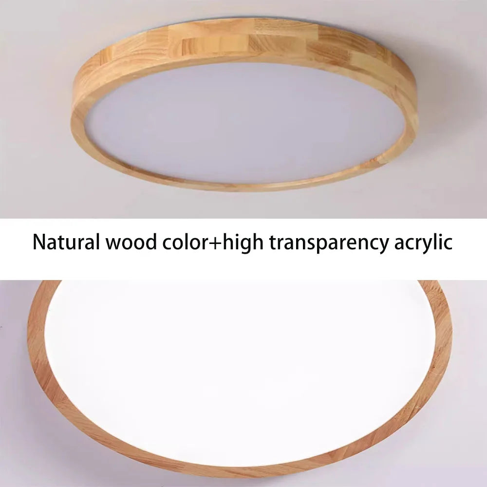 Modern Nordic Wooden Ceiling Light LED Round Flush Mount Lamp for Bedroom Living Room Solid Wood Plafond 30-60CM