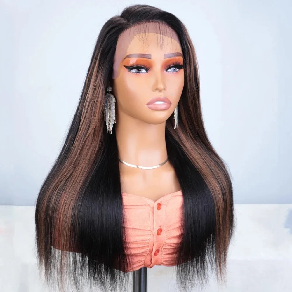 Sleek Lace Front Human Hair Wig — Natural & Highlight Shades