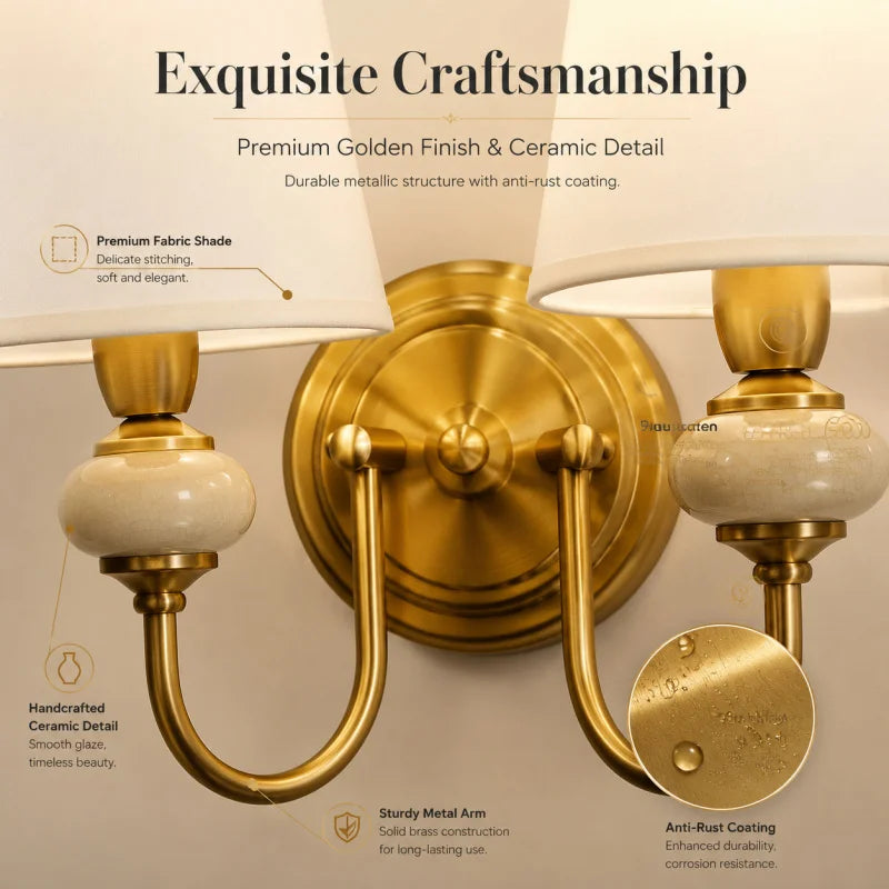 Modern Wall Sconce with White Fabric Shade E27 Gold Wall Lamp Bedroom Living Room Bathroom Vanity Light Fixture