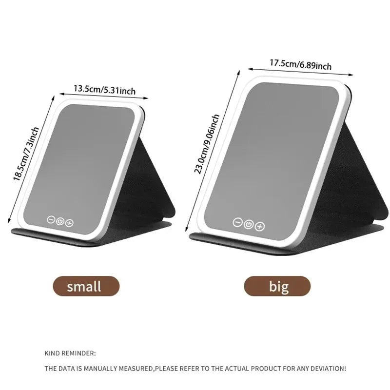 Foldable LED Makeup Mirror — Adjustable Light, USB Rechargeable