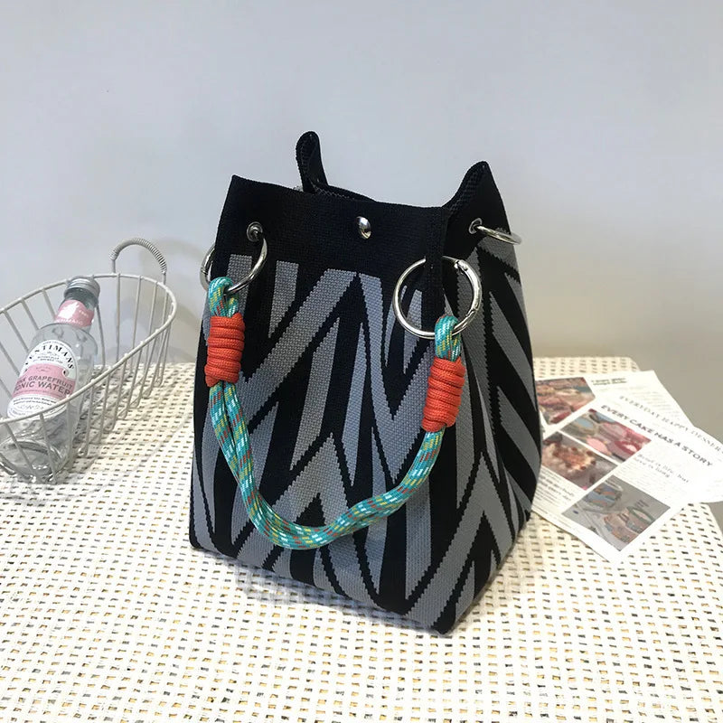 Knitted Bucket Tote — Woven Handbag for Everyday Elegance