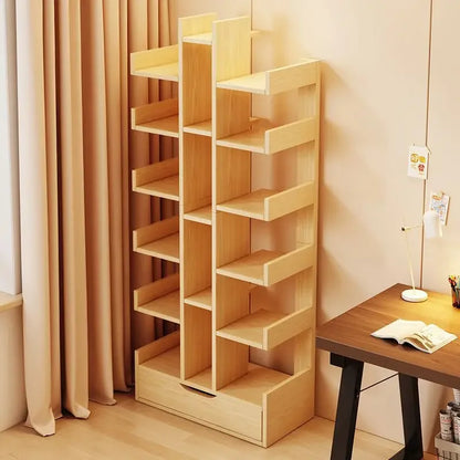 Modern Solid Wood Bookshelf — Multi-Level Floor Standing Storage Rack