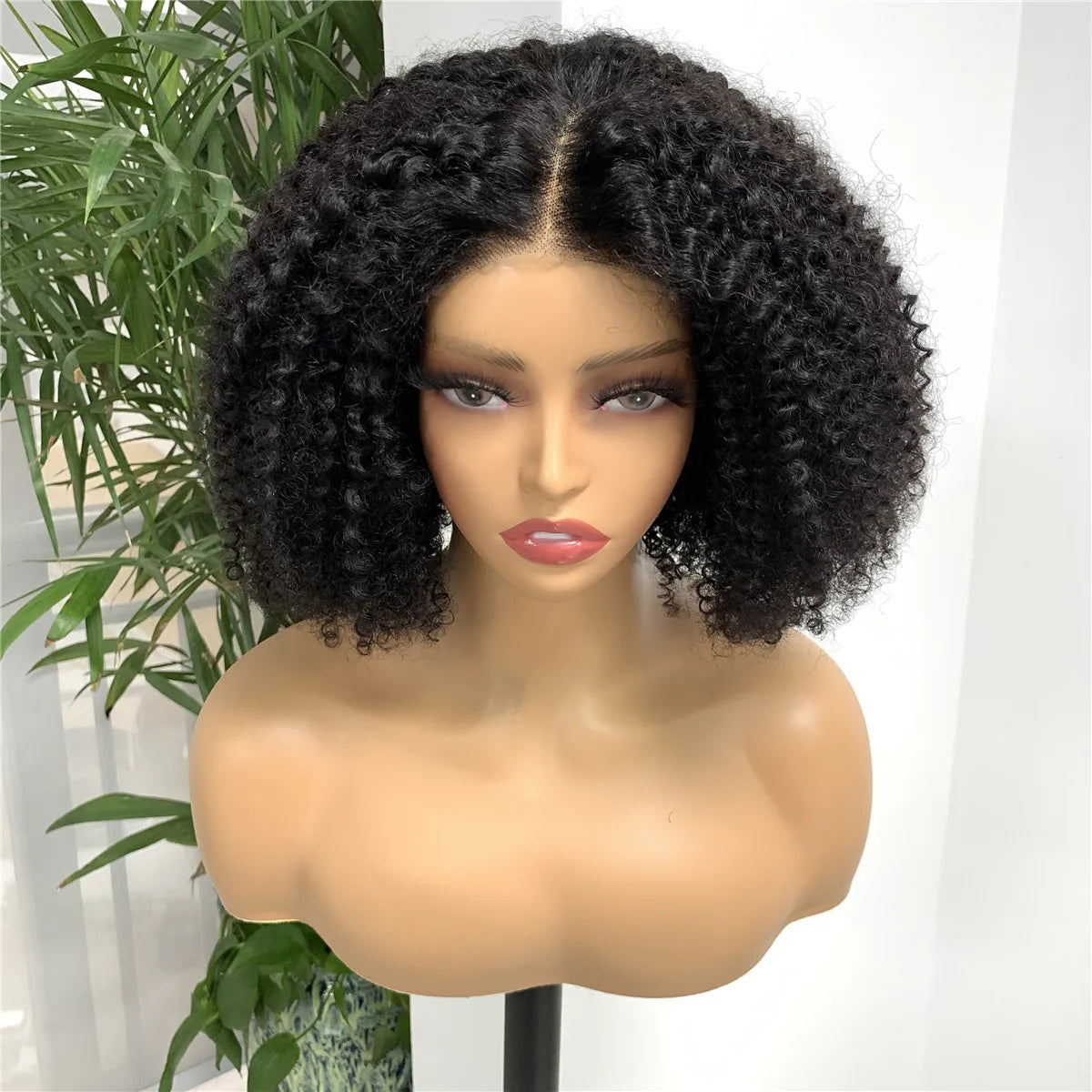 Kinky Curly Afro Bob Wig — 4x4 Lace Closure, Human Hair