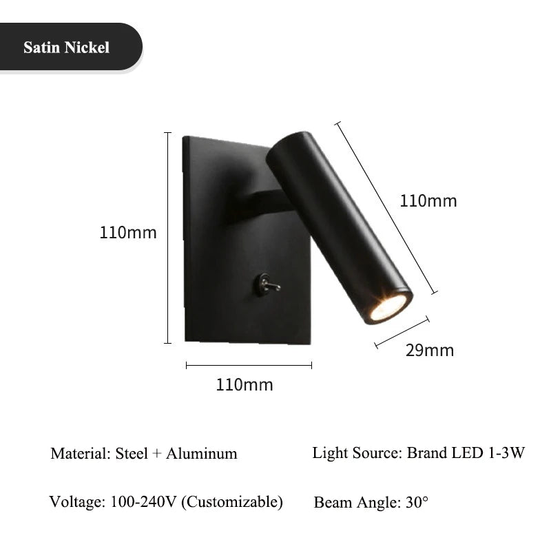 Modern LED Wall Lamp with Adjustable Angle Multiple Colors Wall Mounted Sconce Lighting Fixtures for Bedroom Living Room Study