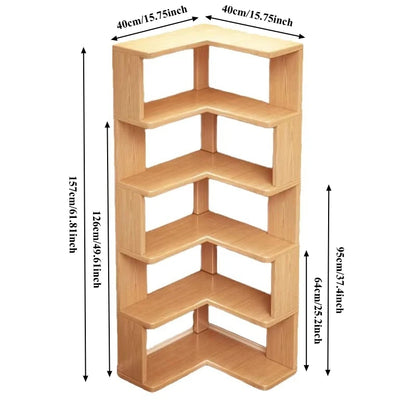 Wooden Corner Bookshelf Multi-layer Corner Cabinet Floor Rack Storage Shelf Bookshelf Storage Home Decorations