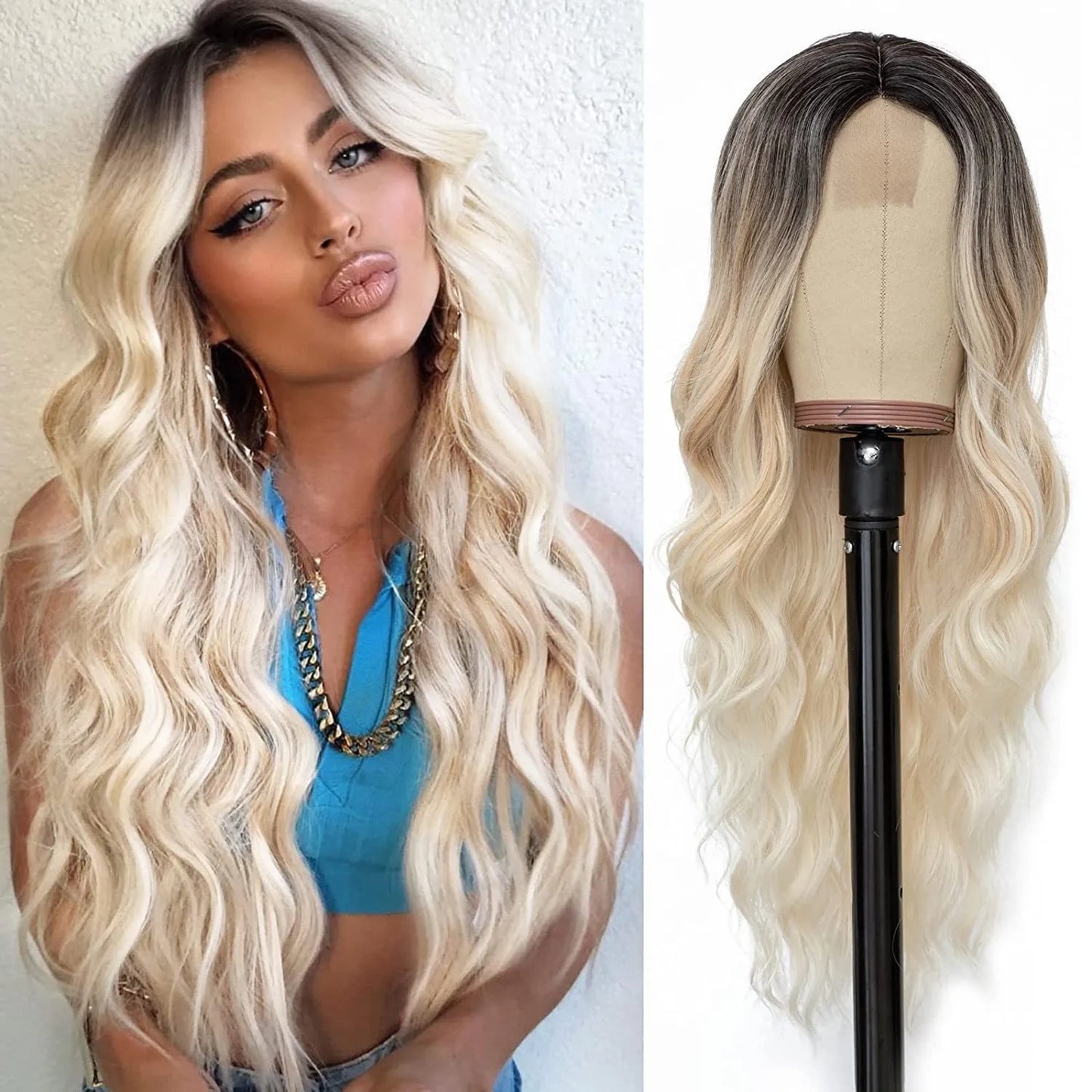 Long Wavy Lace Wig — 26" Heat-Resistant Curly Style