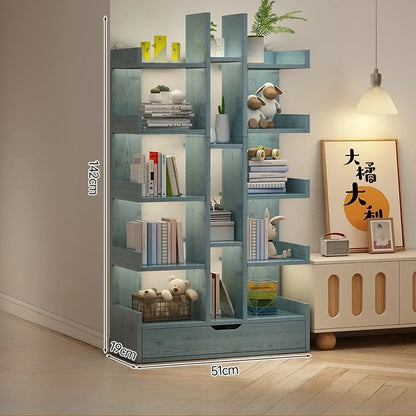Modern Solid Wood Bookshelf — Multi-Level Floor Standing Storage Rack