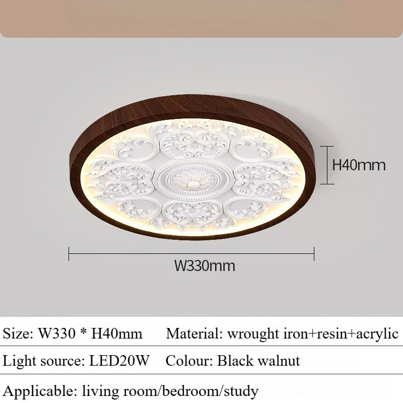 French Style Ceiling Lamp – Cream Flush Mount with Artistic Carving Home Lighting Fixtures for Bedroom, Bedroom, Study, Parlor