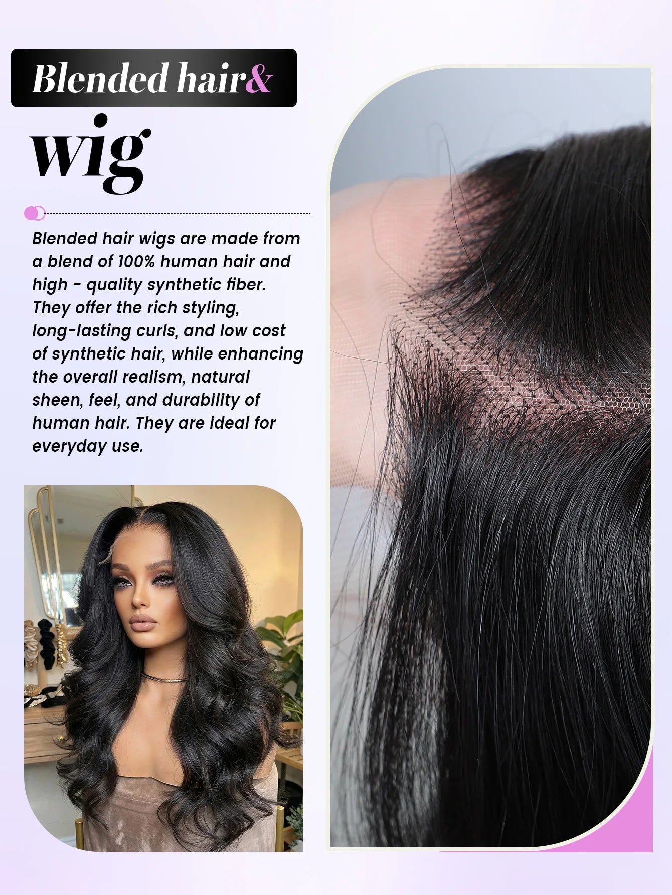 Beginner-Friendly Lace Front Wig — Blended Human Hair, Natural Black